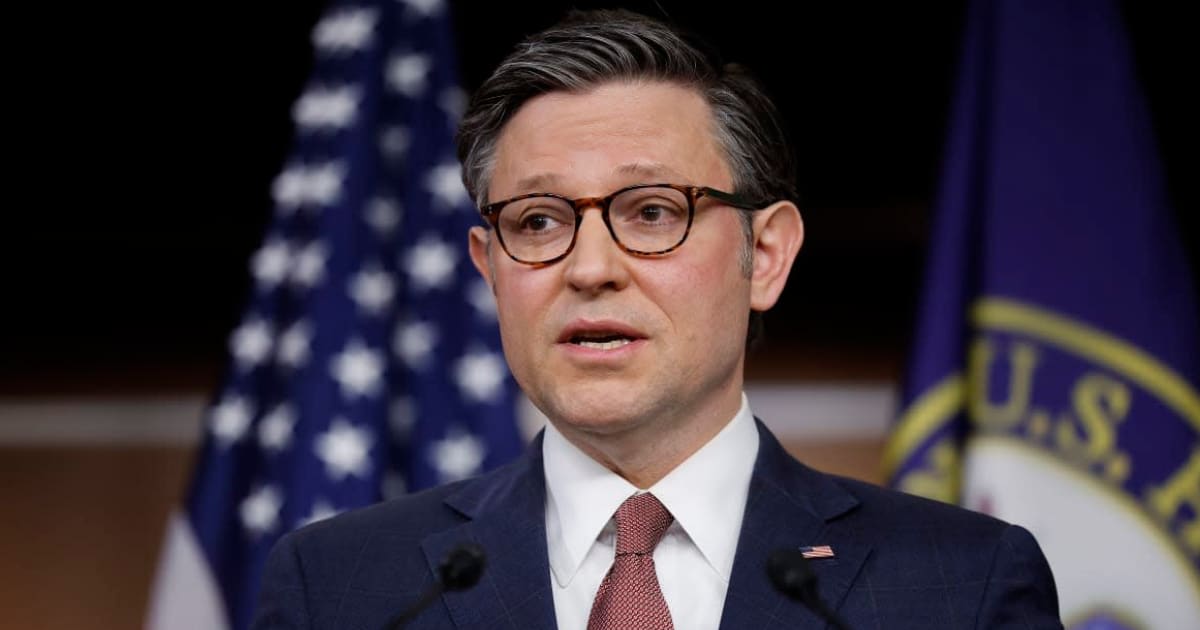 In accompanying written remarks, Mike Johnson drew a sharp contrast between what he described as the Republican and Democratic agendas (Chip Somodevilla/Getty Images)