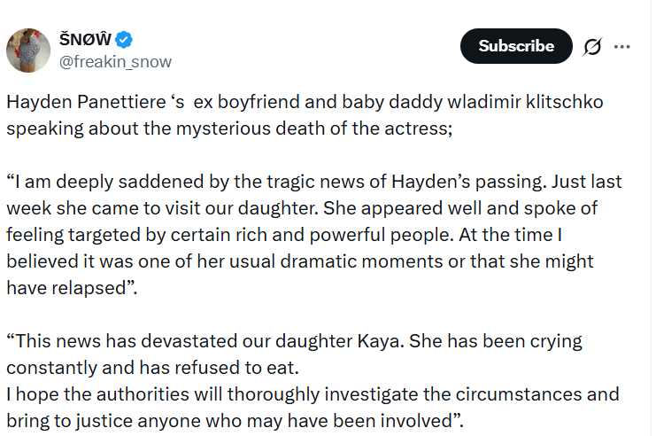 Viral post with the claim about Wladimir Klitschko (SNOW/X)