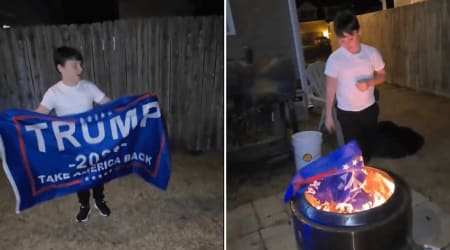 11-year-old burns Trump flag, says ‘you betrayed us for Israel’ in viral clip