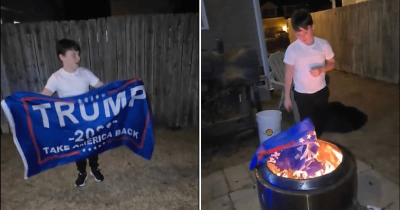 11-year-old burns Trump flag, says ‘you betrayed us for Israel’ in viral clip