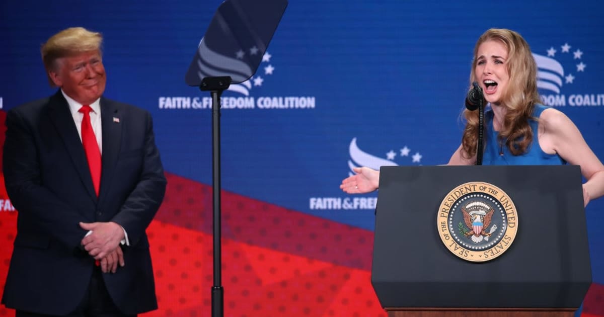 Preston Harp explained his estranged sister Natalie Harp’s strong loyalty to Donald Trump, saying her 'infatuation' is not physical attraction (Mark Wilson/Getty Images)