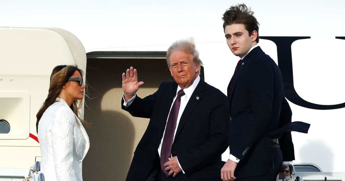 A social media rumor claims that President Donald Trump said, 'It's none of your business' when asked about his son Barron Trump's net worth (Getty Images)