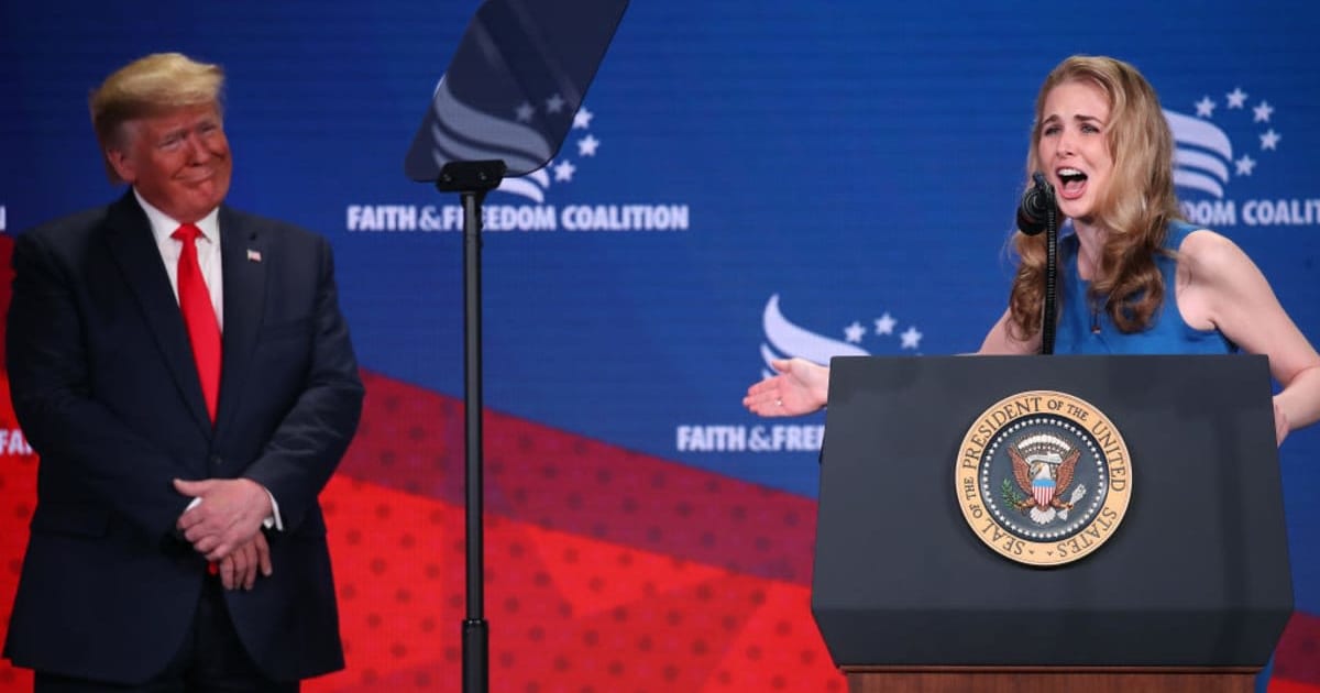 Written in 2023 during or after President Donald Trump’s trip to Scotland and Ireland, the letters showed Natalie Harp expressing fears of being 'unworthy' of him and worrying about losing his approval (Mark Wilson/Getty Images)