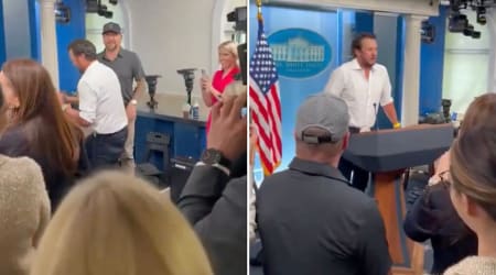 Luke Bryan, Jason Aldean step behind WH podium as Trump team jokes about press secretary opening