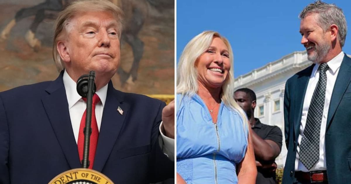 President Donald Trump branded Marjorie Taylor Greene a 'liberal fool' who quit politics because he stopped returning her phone calls and pulled his endorsement (Getty Images)