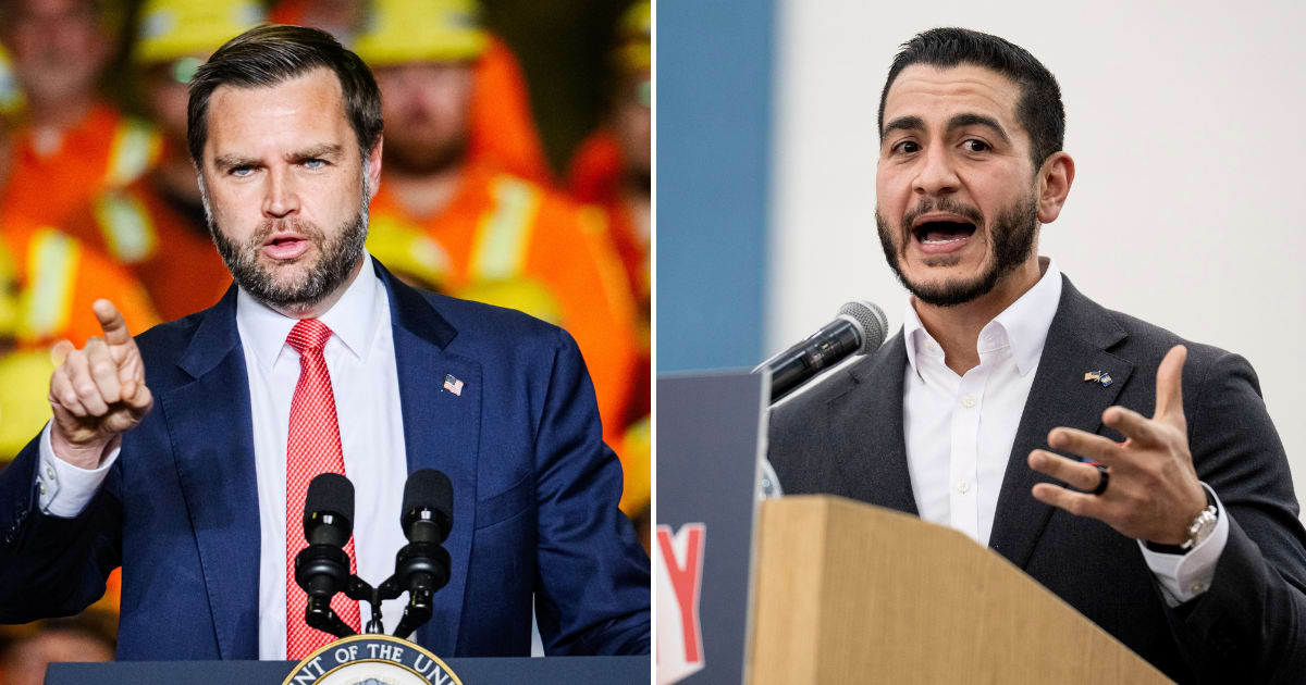 JD Vance attacked Michigan Democratic Senate nominee Abdul El-Sayed over his past remarks on Sharia law while speaking at the Cleveland Cliffs Middletown Works on Friday, August 21 (AP Photo, Getty Images)