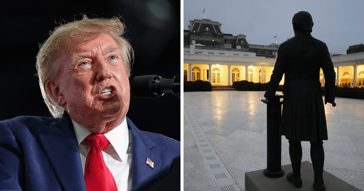 The White House said Washington’s statue was lent by Harlan Crow, while the Franklin and Hamilton sculptures came from anonymous donors. (AP Photo)