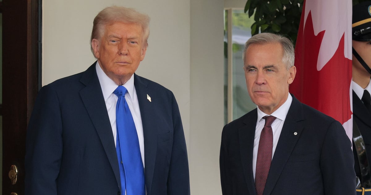 President Donald Trump welcomes Canadian Prime Minister Mark Carney to the White House on October 07, 2025 in Washington, DC. (Getty Images)
