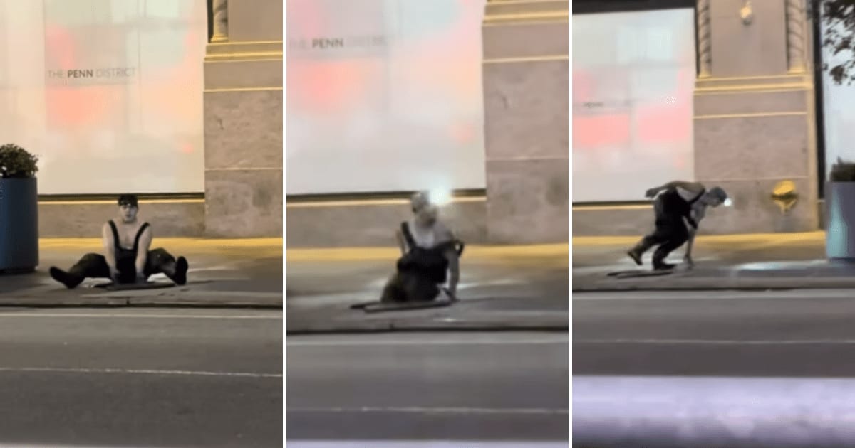 Multiple headlamp-wearing figures emerged from a Manhattan manhole near Penn Station, sparking a viral mystery over what they were doing underground (@RicardyFabre/Instagram)
