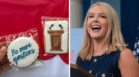Karoline Leavitt gets playful sendoff with lectern cake, ‘No More Questions’ cookies