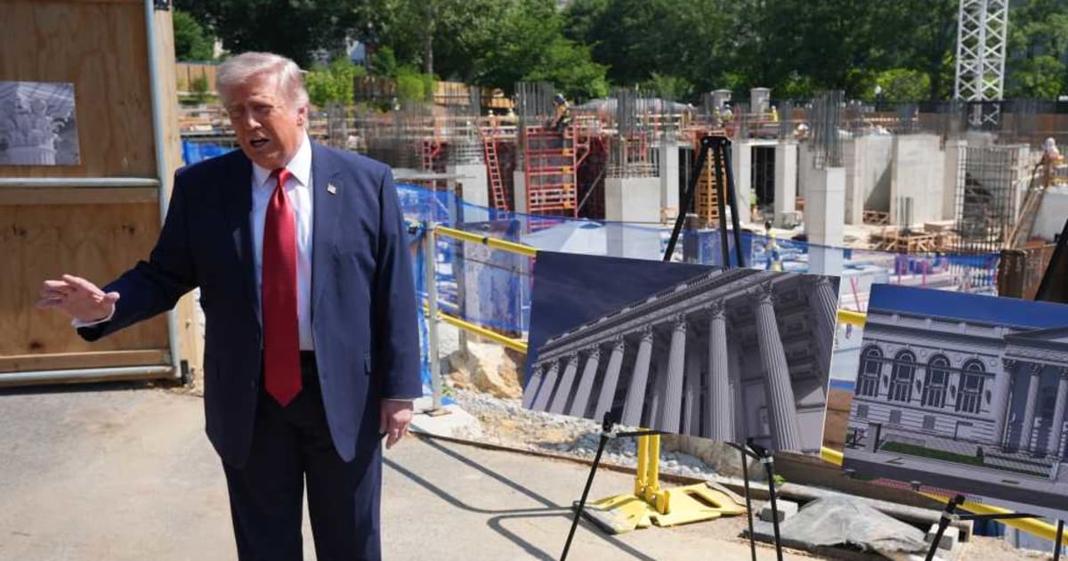 President Donald Trump tours Ballroom construction around the outside of the White House, Tuesday, May 19, 2026, in Washington (AP Photo/Jacquelyn Martin)