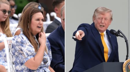 Trump dodges ‘best press secretary’ question after spotting Sarah Huckabee Sanders in crowd