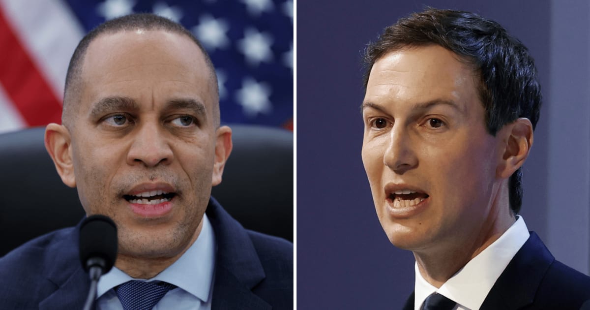 Hakeem Jeffries defended his private meeting with Jared Kushner, saying they discussed America’s affordability crisis after backlash over the talks (Getty Images)