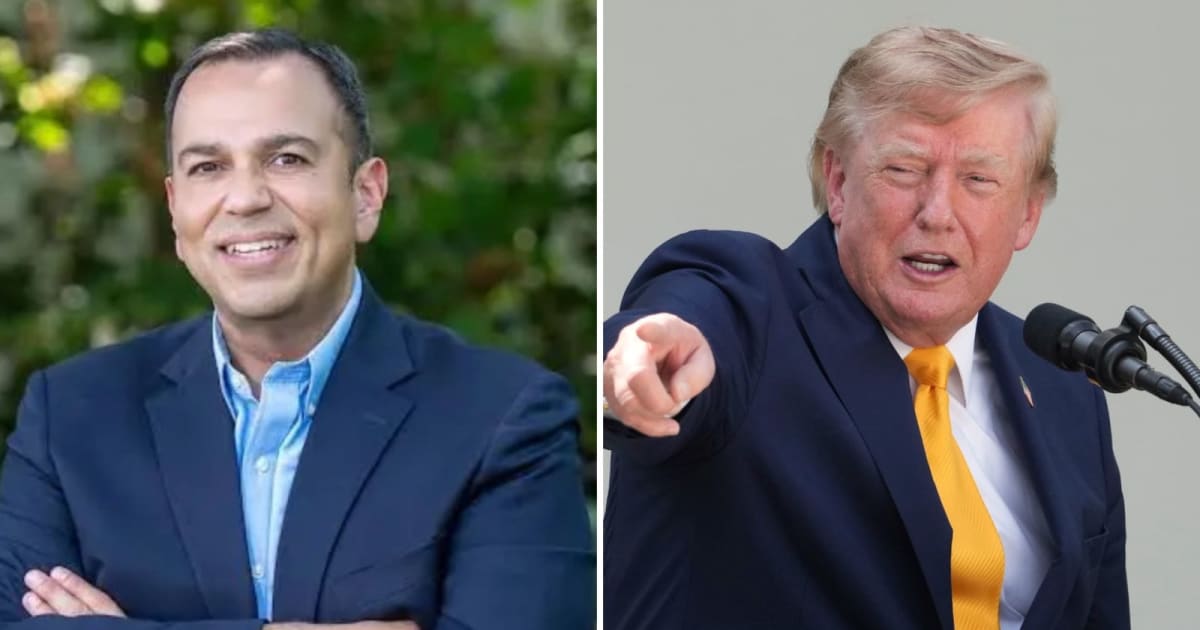 Ralph Alvarado quietly removed most Donald Trump mentions from his campaign website after winning the Kentucky primary (X/@IAPolls2022, AP Photo)
