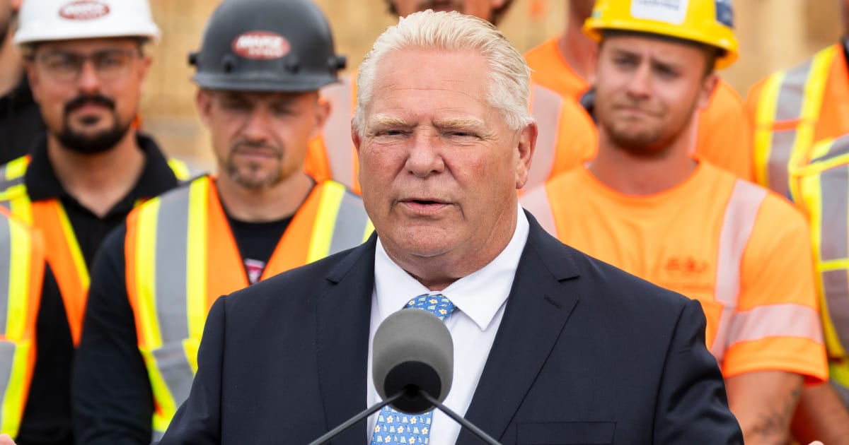 Ontario Premier Doug Ford speaks to media at a housing development in Hamilton, Ontario, Canada, on Monday, Aug. 24, 2026 (Nick Iwanyshyn/The Canadian Press via AP)