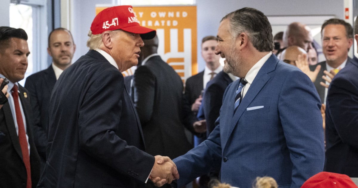 President Donald Trump shakes hands with Sen Ted Cruz (R-TX) during a stop at a fast food hamburger restaurant on February 27, 2026, in Corpus Christi, Texas (Getty Images)