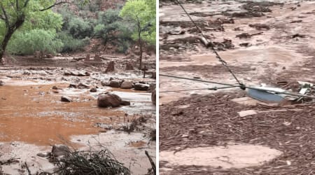 Photos and videos show massive destruction after Grand Canyon flash flood as 20+ feared missing