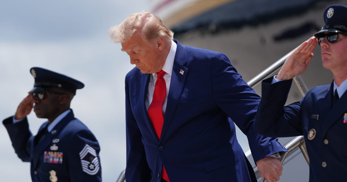 President Donald Trump disembarks Air Force One at Dobbins Air Reserve Base, Wednesday, July 22, 2026, in Marietta, Ga. (AP Photo/Julia Demaree Nikhinson)