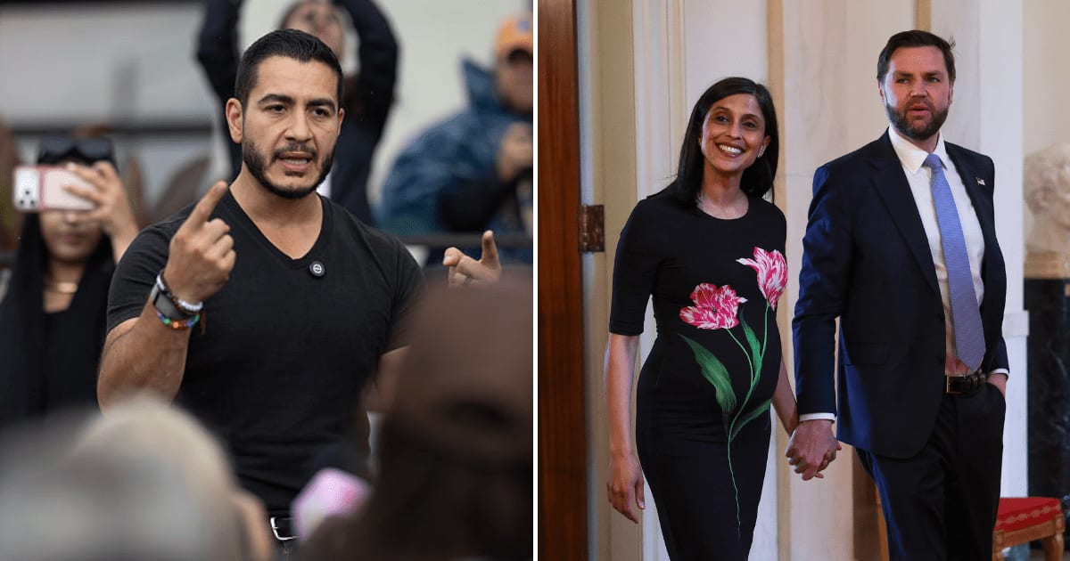 JD Vance had channeled Will Smith's infamous Oscars moment while warning Abdul El-Sayed to leave his wife out of their political feud (AP Photos/Getty Images)