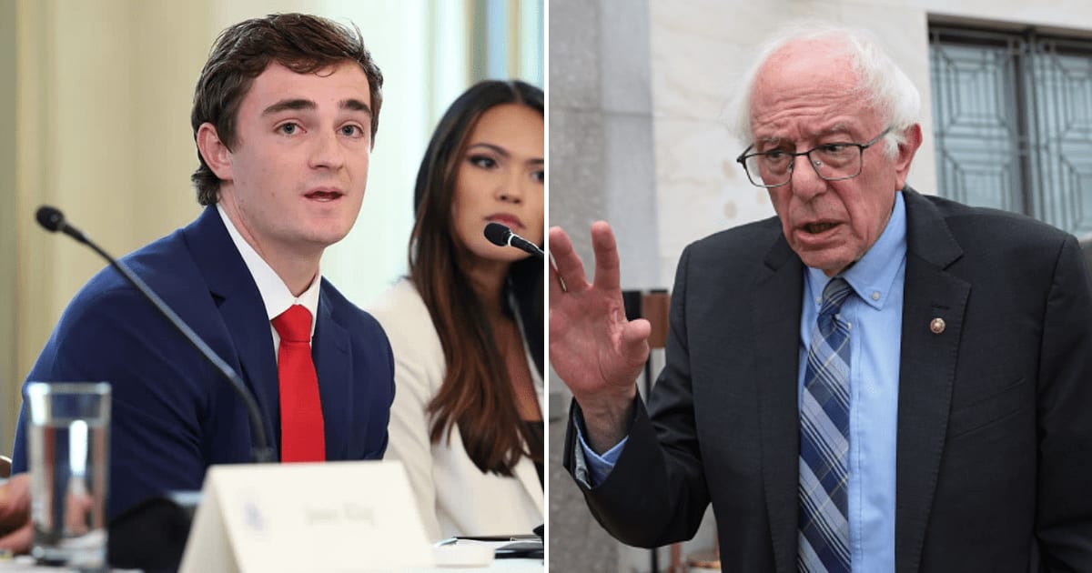 A social media post claims Nick Shirley exposed Bernie Sanders' Chinese bank account (Getty Images)