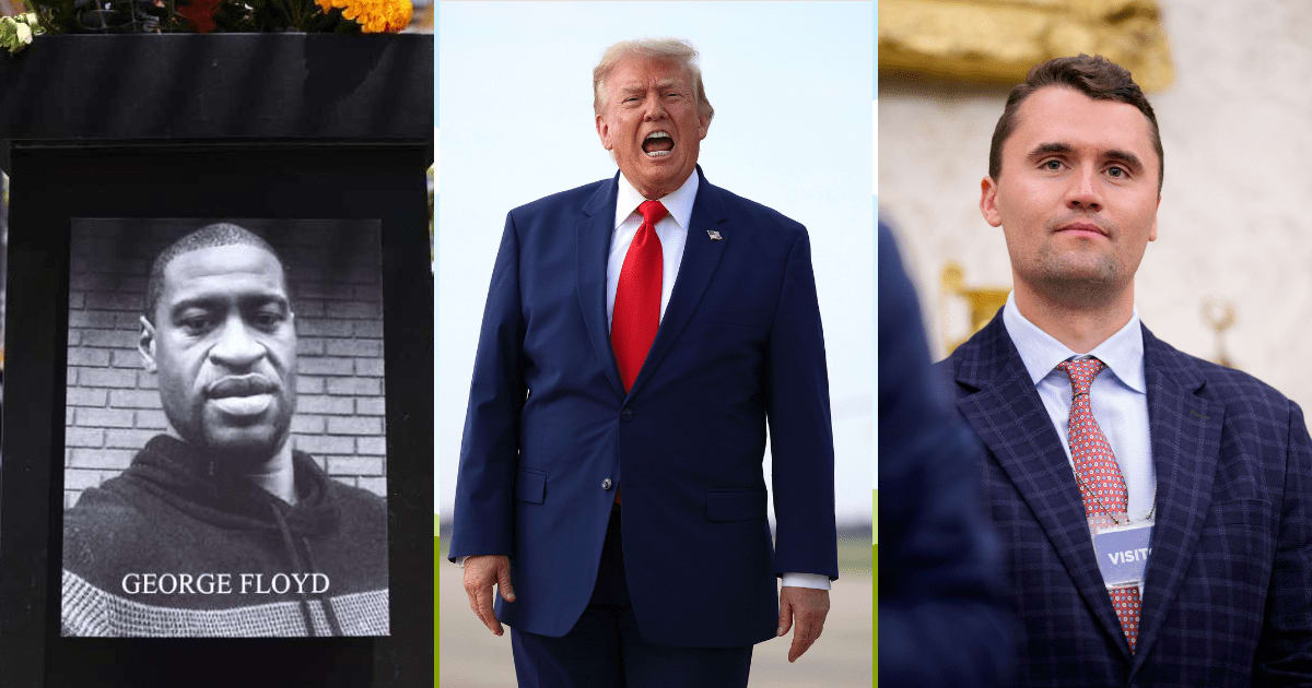 A social media post claims that President Donald Trump suggested replacing the George Floyd statue with one of Charlie Kirk (Getty Images)