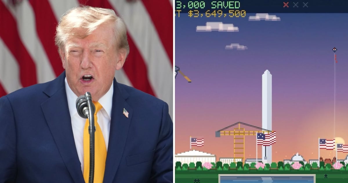 The Trump White House's new online arcade features games modeled after classics like Tetris and Duck Hunt (Getty Images, Screengrab/@whitehouse/X)