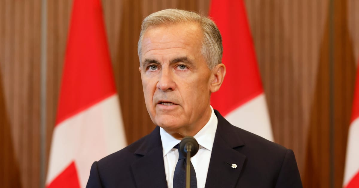 Prime Minister Mark Carney speaks about Canada's response to new US tariffs during a news conference on Parliament Hill in Ottawa on Saturday, Aug. 22, 2026 (Patrick Doyle/The Canadian Press via AP)