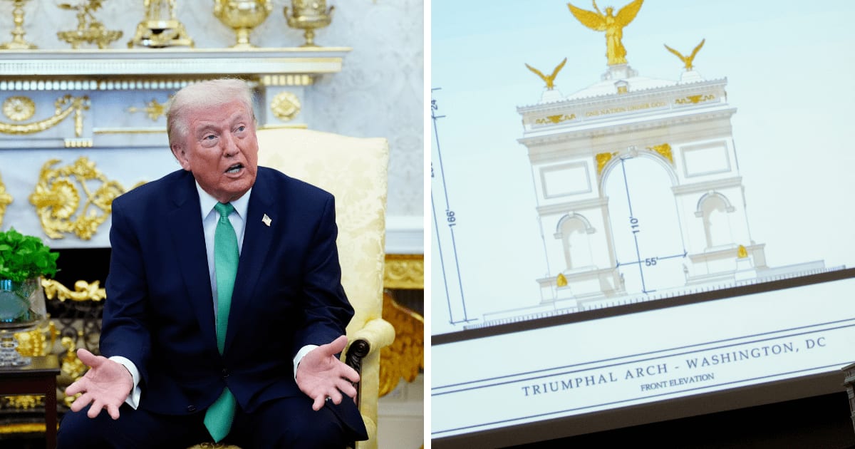 President Donald Trump's proposed 250-foot Washington arch is planned for Memorial Circle near Arlington National Cemetery (AP Photo, Getty Images)