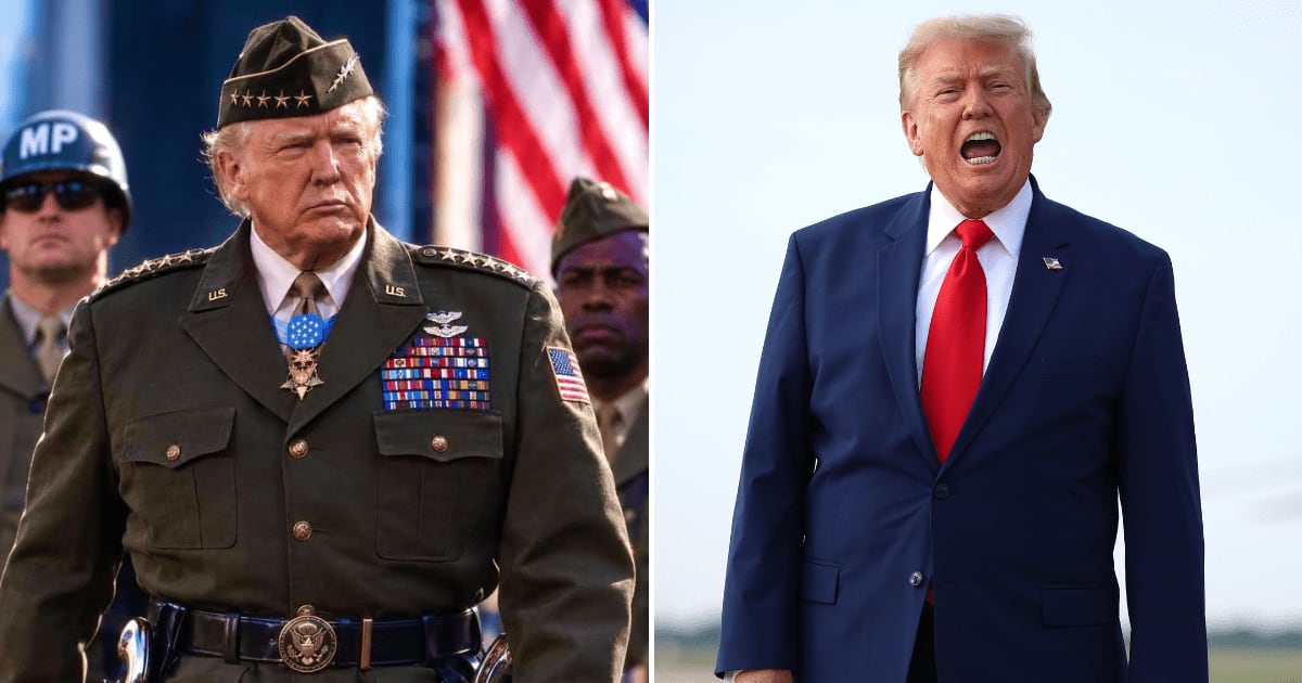 The image of Donald Trump in an Army uniform with multiple medals and stars has been going viral on various social media platforms (@AntiquarianMuse/X, Getty Images)