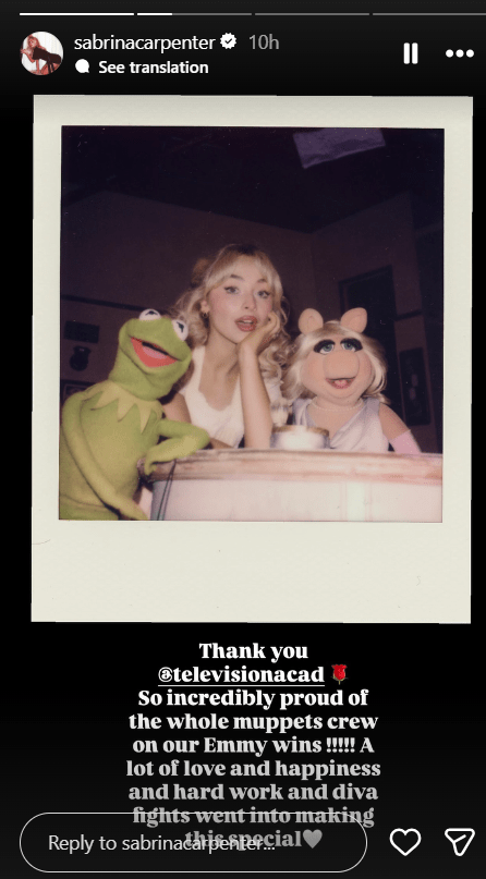 Sabrina Carpenter celebrates winning an Emmy