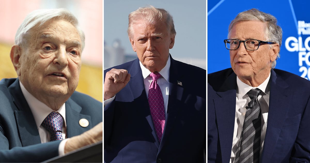 President Donald Trump named George Soros, Bill and Melinda Gates, and others as potential contributors to a lawsuit against CAP (Sean Gallup/Getty Images, Win McNamee/Getty Images, Bryan Bedder/Getty Images for Bloomberg)