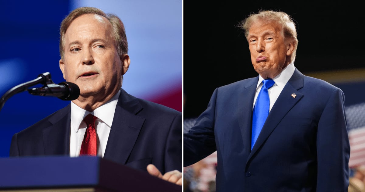 President Donald Trump mocked Ken Paxton’s appearance, clothing, and speaking style during his speech at the 2026 Republican National Convention at the American Airlines Center on September 9, 2026, in Dallas, Texas (Getty Images)