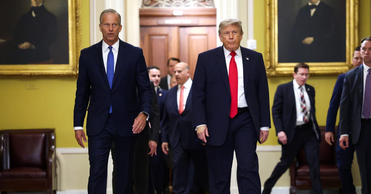 Donald Trump blamed Democrats and Chuck Schumer for opposing John Thune as the senator faced loud boos from the GOP crowd (Getty Images)