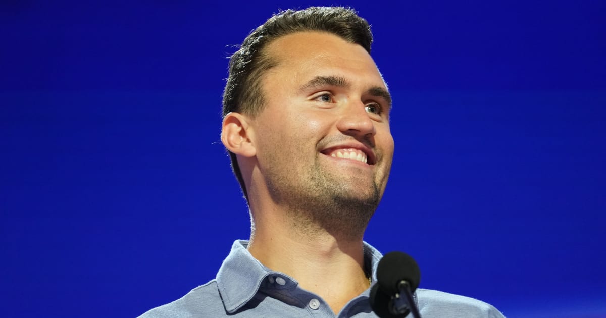 Charlie Kirk is seen onstage at the Fiserv Forum during preparations for the Republican National Convention on July 14, 2024, in Milwaukee, Wisconsin (Getty Images)