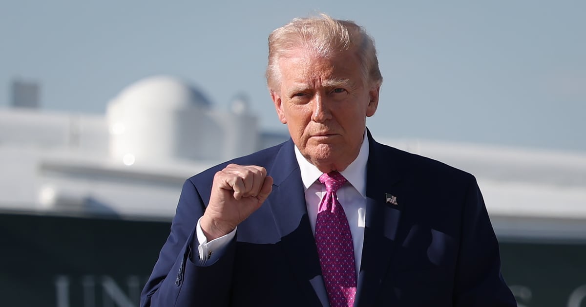 President Donald Trump walks toward reporters before answering questions prior to boarding Air Force One on April 10, 2026, at Joint Base Andrews, Maryland (Win McNamee/Getty Images)