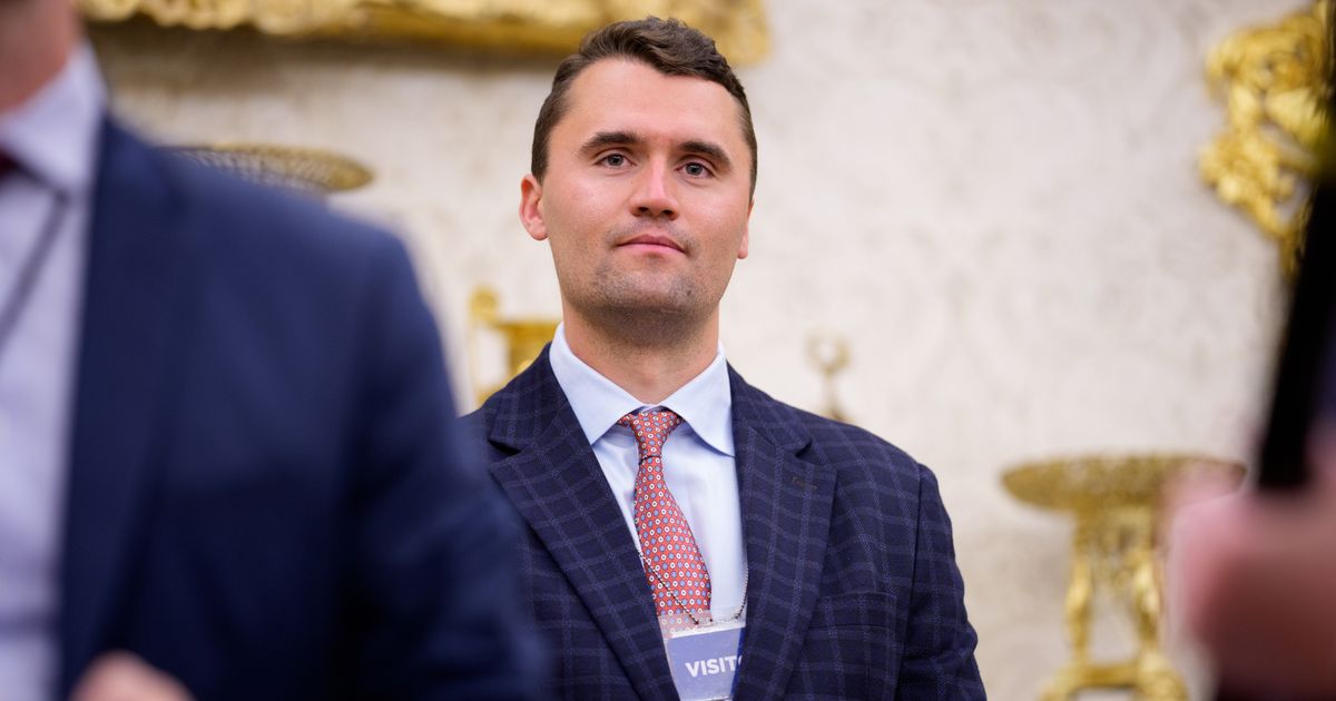 Charlie Kirk stands in the back of the room as President Donald Trump speaks during a swearing in ceremony for interim Attorney for Washington, DC (Getty Images)