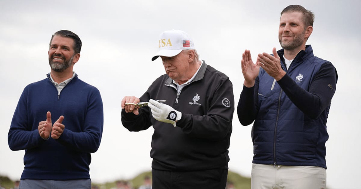 President Donald Trump was asked whether his sons’ names could ever appear on the ballot while speaking to the media before boarding Air Force One on September 13, 2026, in Shannon, Ireland (Getty Images)