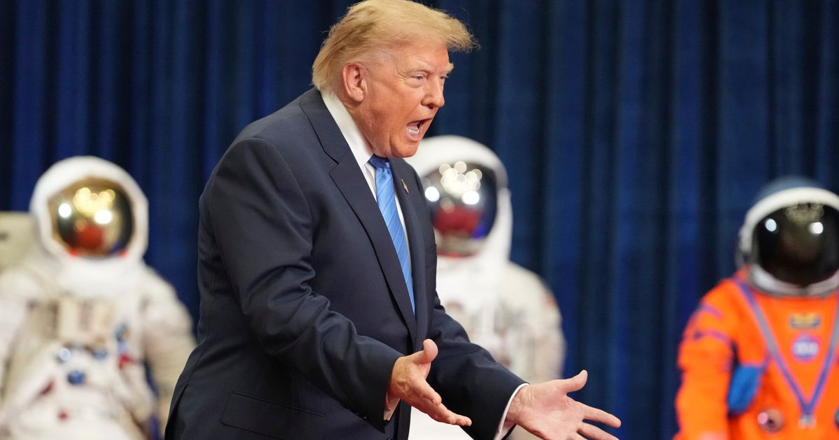 President Donald Trump arrives to present the Congressional Space Medal of Honor to Artemis II crew members, Friday, August 28, 2026, at Johnson Space Center in Houston (AP Photo/Mark Schiefelbein)