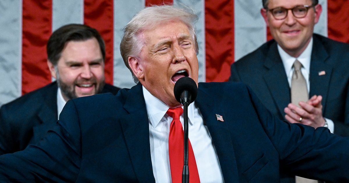 President Donald Trump delivers an address during a joint session of Congress in the House Chamber at the Capitol on February 24, 2026, in Washington, DC (Getty Images)