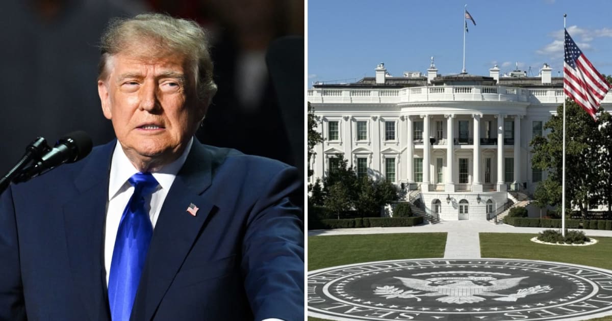 President Donald Trump called the White House a 'palace' while unveiling its new granite helipad, which he praised as a 'work of art' (Getty Images, X/@TrumpTruthOnX)