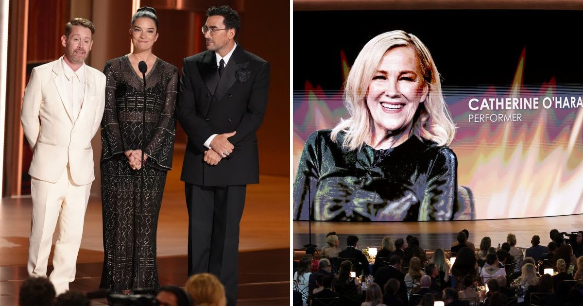 Catherine O’Hara remembered by onscreen children Macaulay Culkin, Annie Murphy, Dan Levy at 78th Emmy Awards (Photo by Chris Pizzello/AP Photos, Kevin Winter/Getty Images)