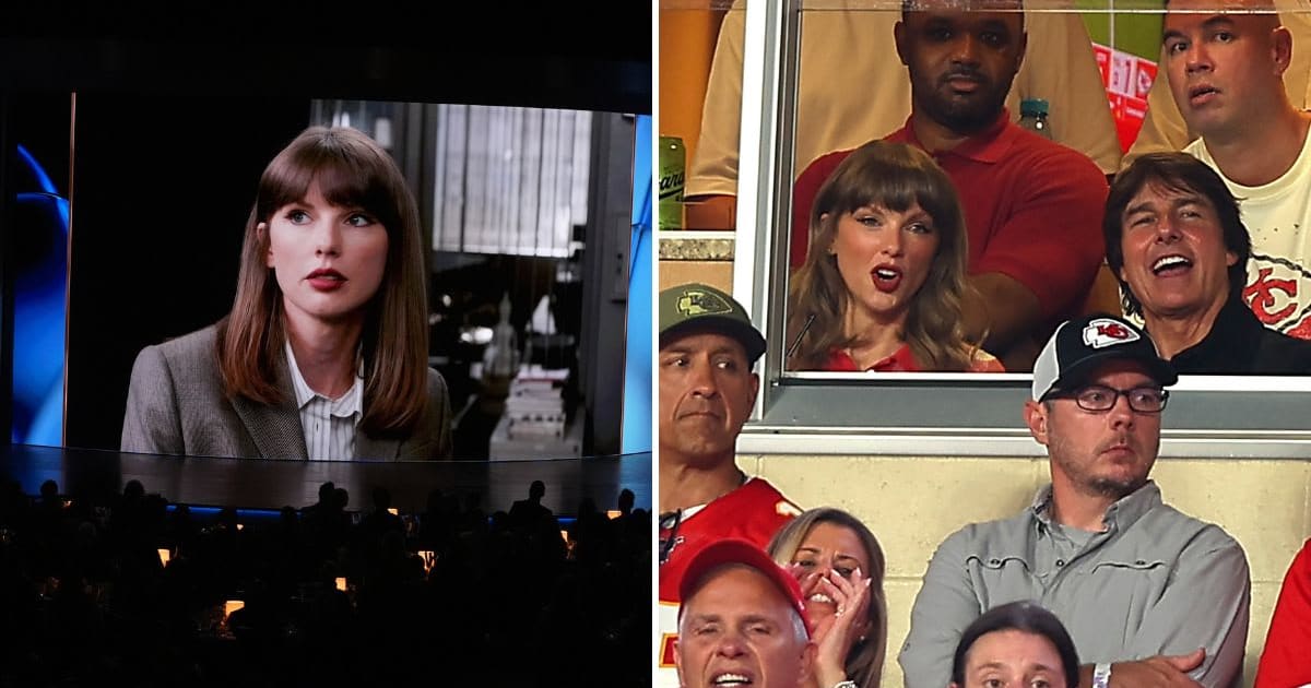 Taylor Swift attends Chiefs game with Tom Cruise same day as the 78th Emmy Awards (Photo by Chris Pizzello/AP Photos, David Eulitt/Getty Images)