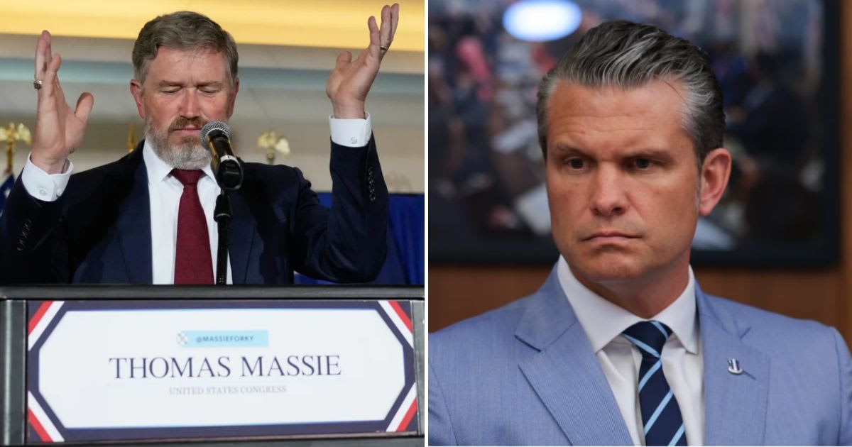 Rep Thomas Massie has launched an effort to impeach Department of Defense Secretary Pete Hegseth for launching an illegal war against Iran (AP, Getty Images)
