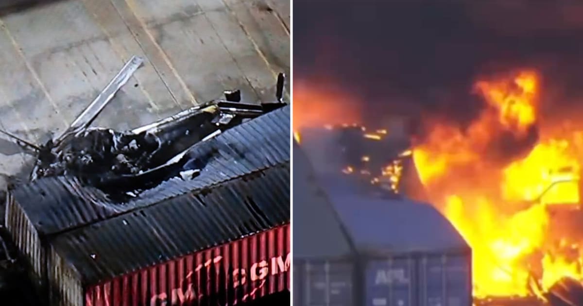 Left: The news helicopter that crashed near the site of a deadly bus collision in Los Angeles on Tuesday, September 15, 2026 (KABC-TV via AP) Right: The helicopter erupts in a massive fireball upon impact (@MarioNawfal/X)