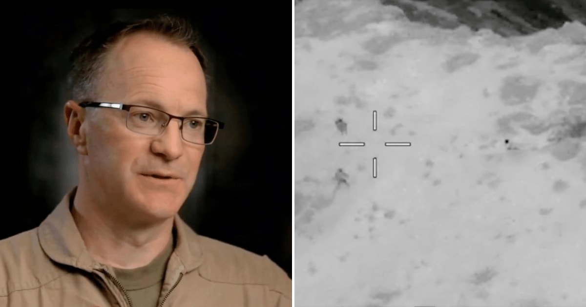 A US airman, identified as Bravo, is seen in newly declassified footage showing his rescue from a mountain ridge in Iran (@DOWResponse/X, @60Minutes/X)