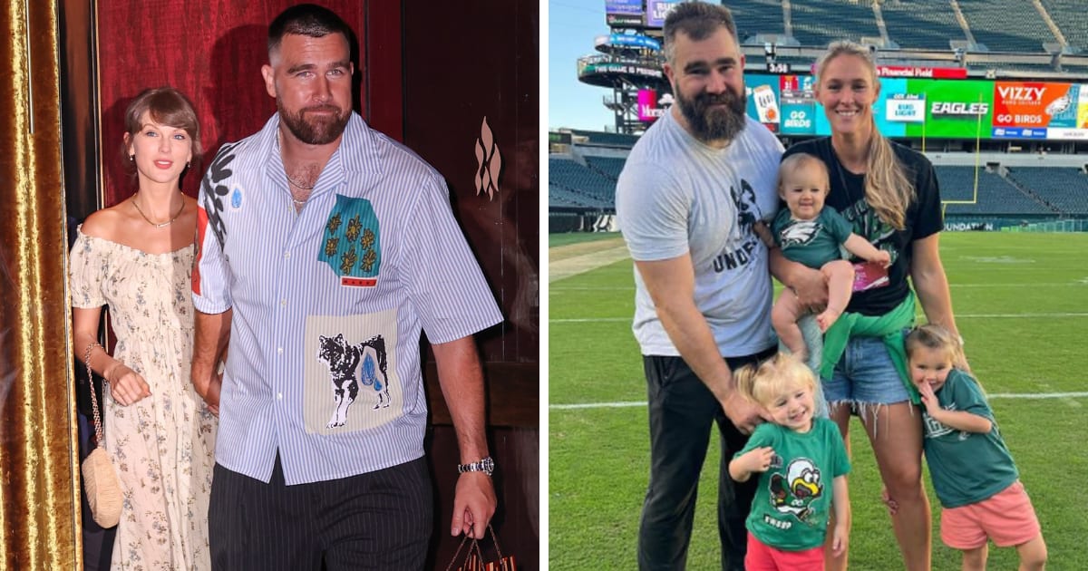 Travis Kelce revealed Jason Kelce’s daughters struggled to call Taylor Swift by her first name, while he called their wedding the best night of his life (Getty Images, Instagram/ @kykelce)