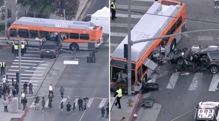 LA Metro bus crash video shows collision before NBC helicopter tragedy in Chatsworth