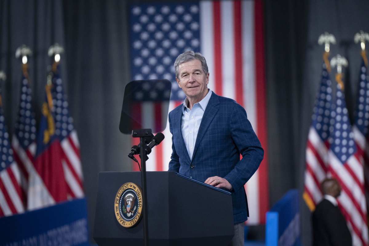 RALEIGH, NORTH CAROLINA - JUNE 28: North Carolina Governor Roy Cooper speaks before U.S. President Joe Biden arrives at a post-debate campaign rally on June 28, 2024, in Raleigh, North Carolina. Last night President Biden and Republican presidential candidate, former U.S. President Donald Trump faced off in the first presidential debate of the 2024 campaign. (Photo by Allison Joyce/Getty Images)