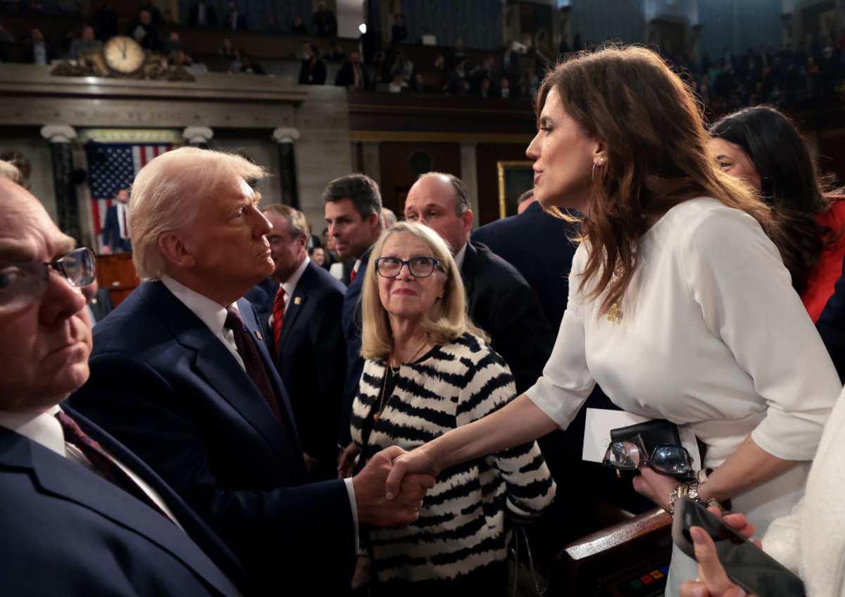 WASHINGTON, DC - MARCH 04: U.S. President Donald Trump shakes hands with Rep. Nancy Mace (R-SC) as he leaves after addressing a joint session of Congress at the U.S. Capitol on March 04, 2025 in Washington, DC. President Trump was expected to address Congress on his early achievements of his presidency and his upcoming legislative agenda. (Photo by Win McNamee/Getty Images)