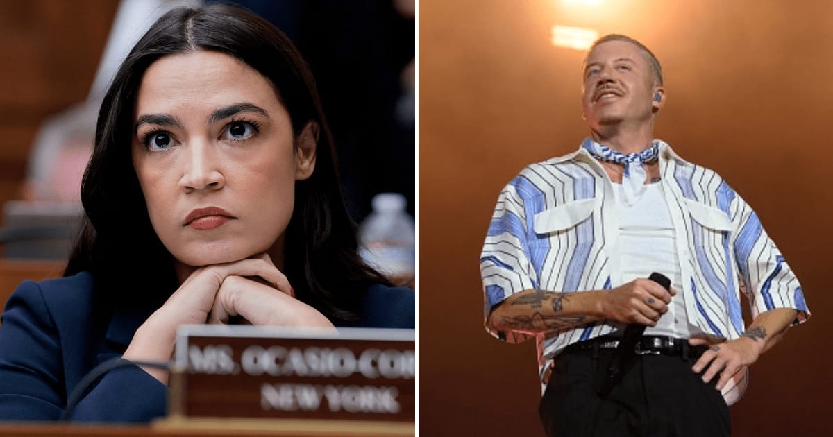 Alexandria Ocasio-Cortez criticized Robert Kraft and stadium owners over Macklemore's removal from Ed Sheeran's tour, raising free speech concerns (Getty Images)
